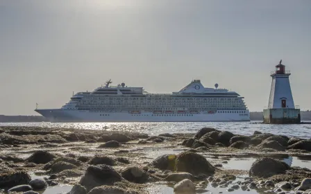 Cruise ship docked at the port of Shelburne, Nova Scotia