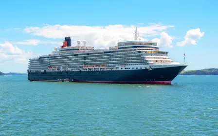 Cunard Line Queen Elizabeth cruise ship sailing to homeport