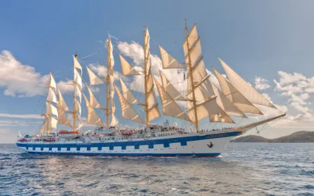 Royal Clipper cruise ship sailing to homeport