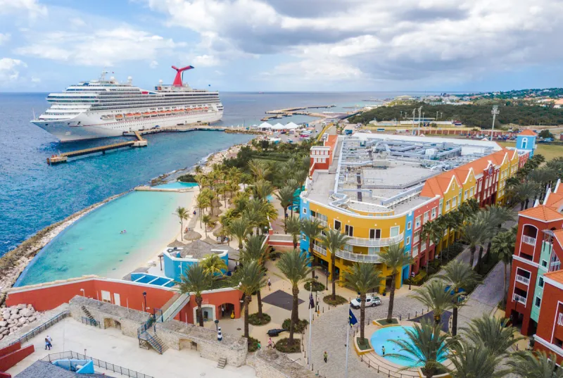 Carnival cruise ship docked at the port of Curacao