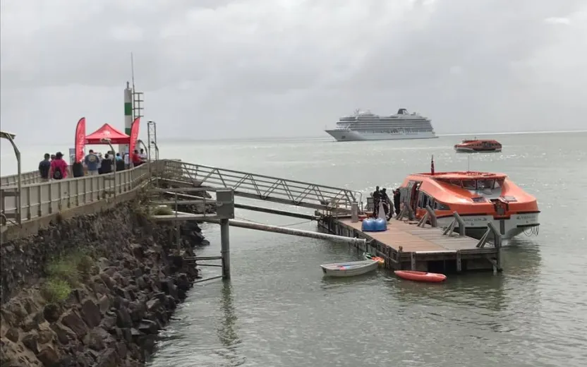 cruise ship docked at the port of Iles Du Salut, French Guiana