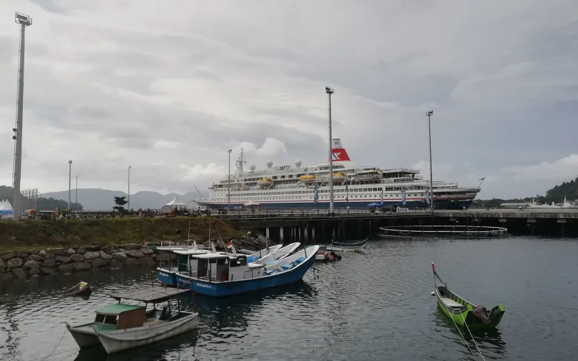 Cruise ship docked at the port of Pulau We, Indonesia