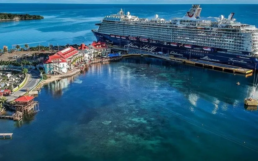 Cruise ship docked at the port of Roatan, Honduras