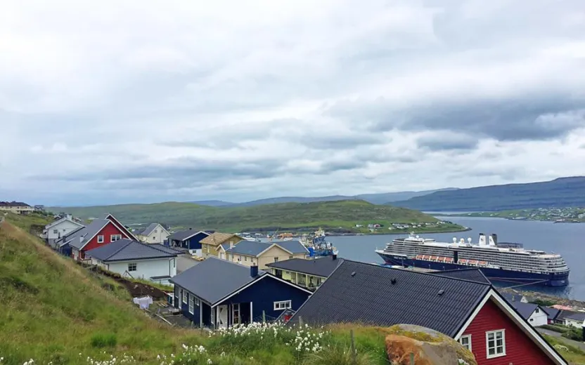 cruise ship docked at the port of Runavik, Faroe Islands