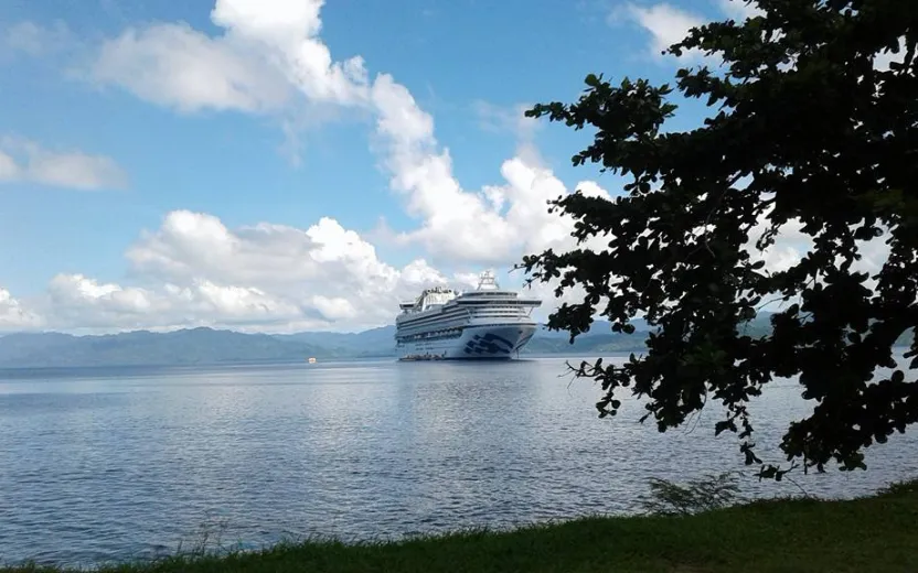 Princess cruise ship anchored at the port of Savusavu, Fiji