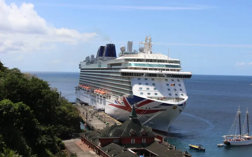 Cruise ship docked at the port of St Vincent, St Vincent and the Grenadines