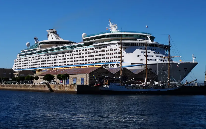 Cruise ship docked at the port of Vigo, Spain