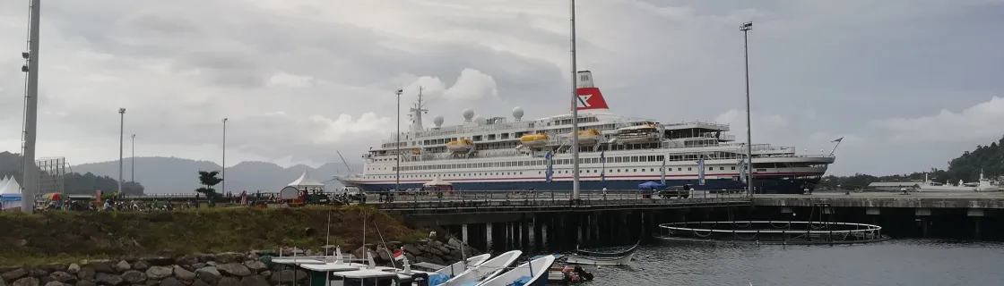 Cruise ship docked at the port of Pulau We, Indonesia