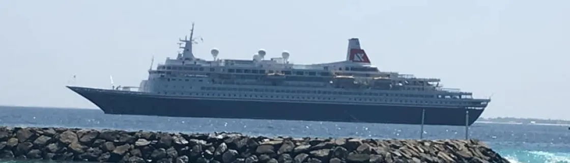 Cruise ship docked at the port of Utheemu, Maldives