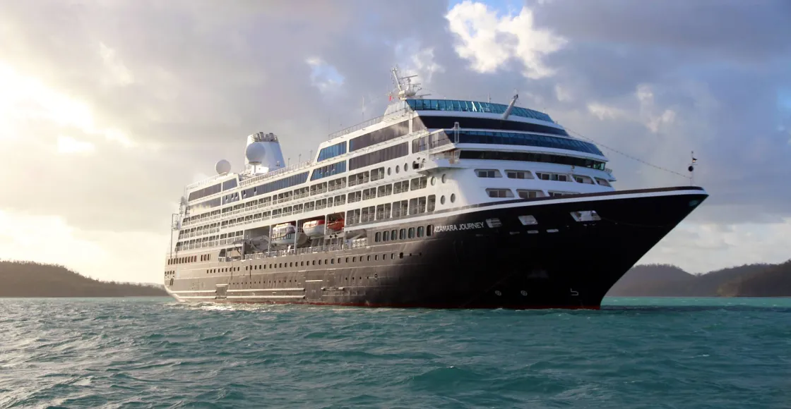 Azamara Journey cruise ship at anchor near port